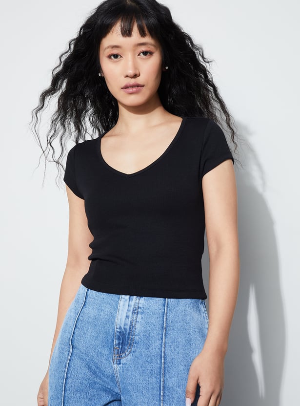 GINGER Ribbed V-Neck T-shirt