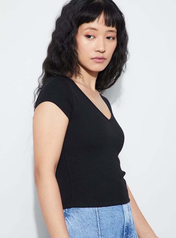 GINGER Ribbed V-Neck T-shirt
