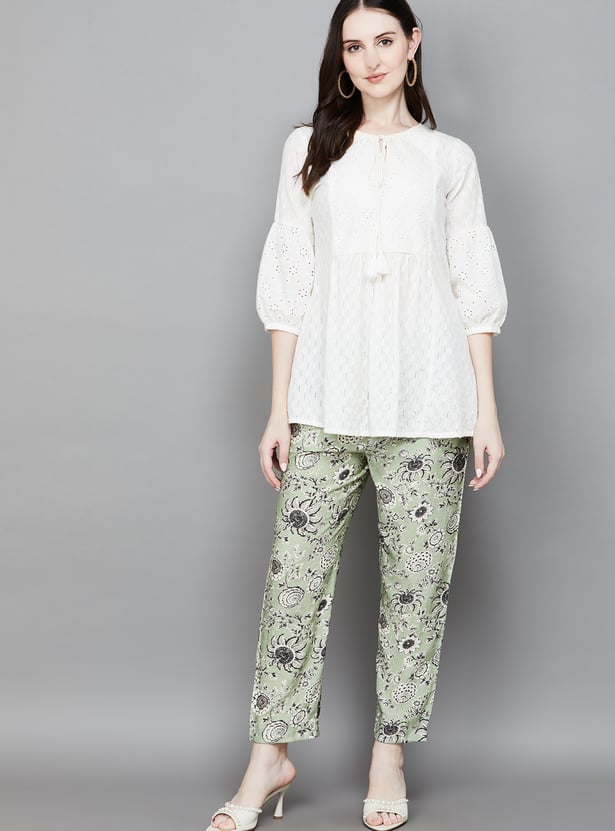 W Floral Print Straight Pants