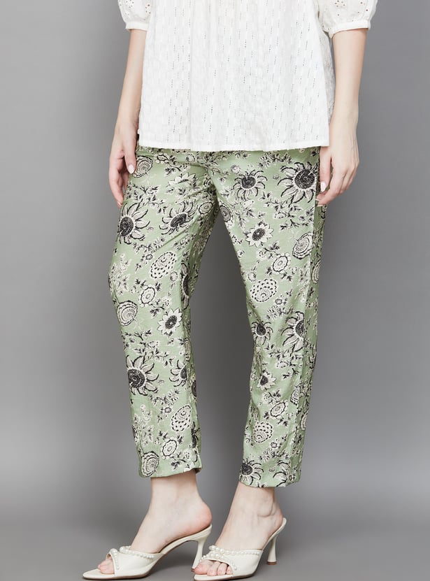 W Floral Print Straight Pants