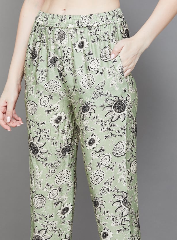 W Floral Print Straight Pants