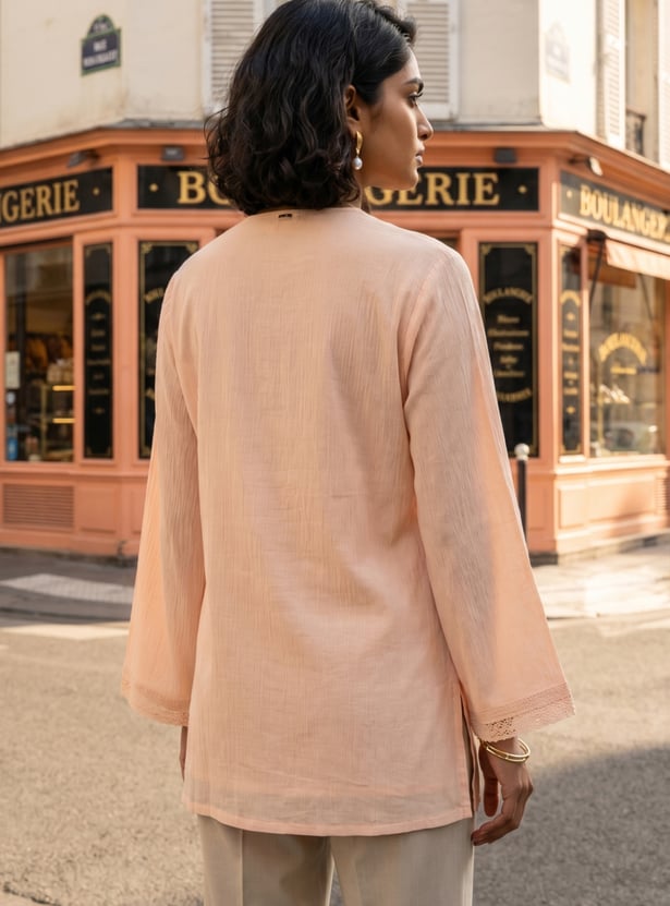 W Embroidered Button-Down Top