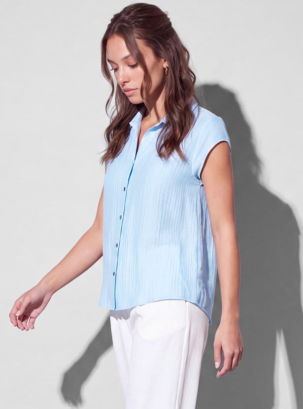 CODE Textured Cap Sleeves Shirt