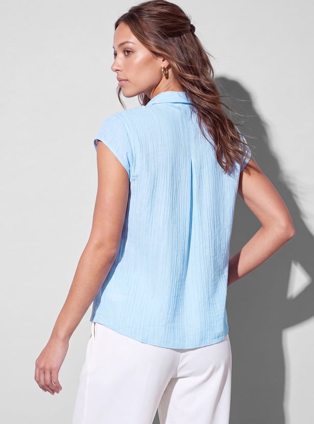 CODE Textured Cap Sleeves Shirt