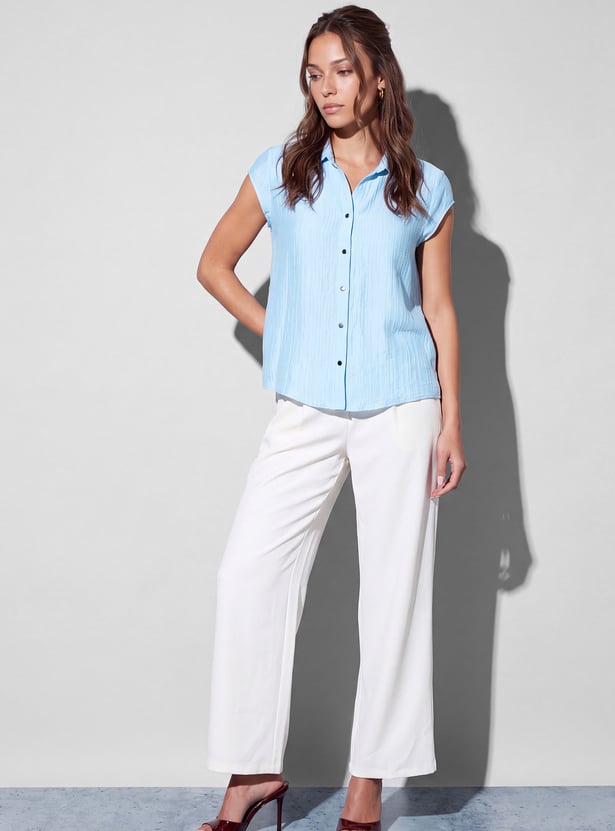 CODE Textured Cap Sleeves Shirt