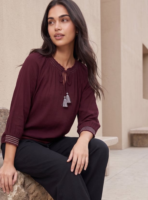 FAME FOREVER Solid Tie-Up Neck Top