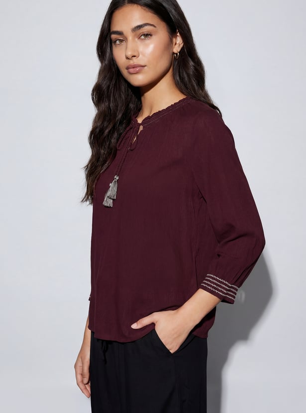 FAME FOREVER Solid Tie-Up Neck Top