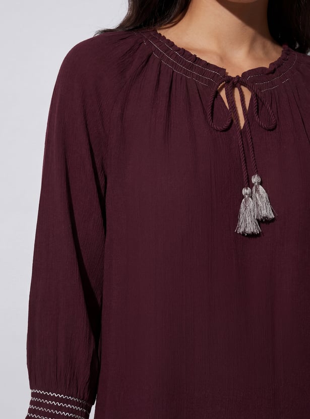 FAME FOREVER Solid Tie-Up Neck Top