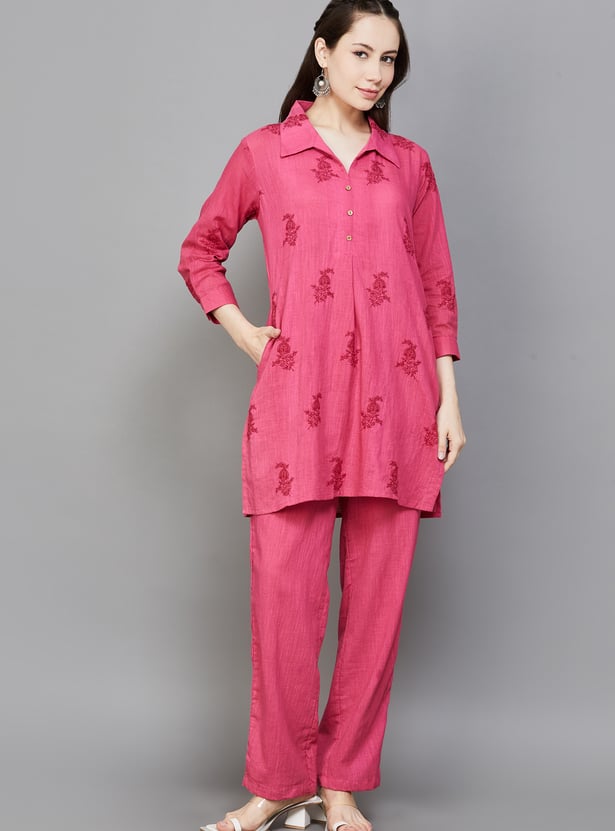 SPAN Embroidered Straight Kurta Set