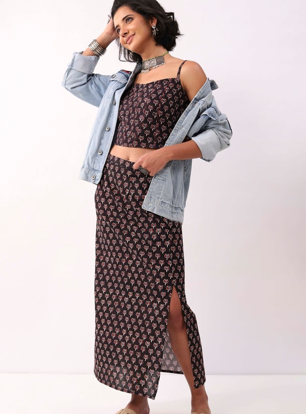 BIBA Floral Print Maxi Skirt