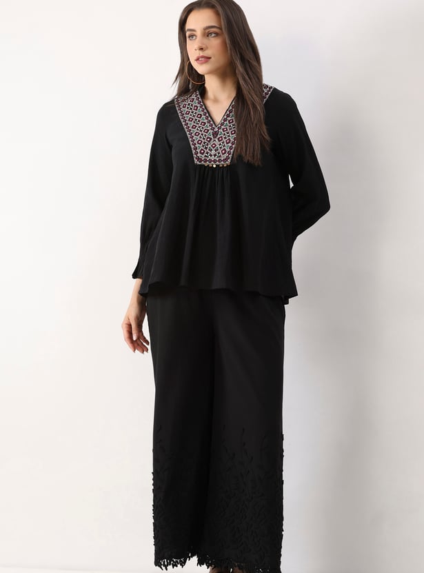 BIBA Embroidered Palazzos