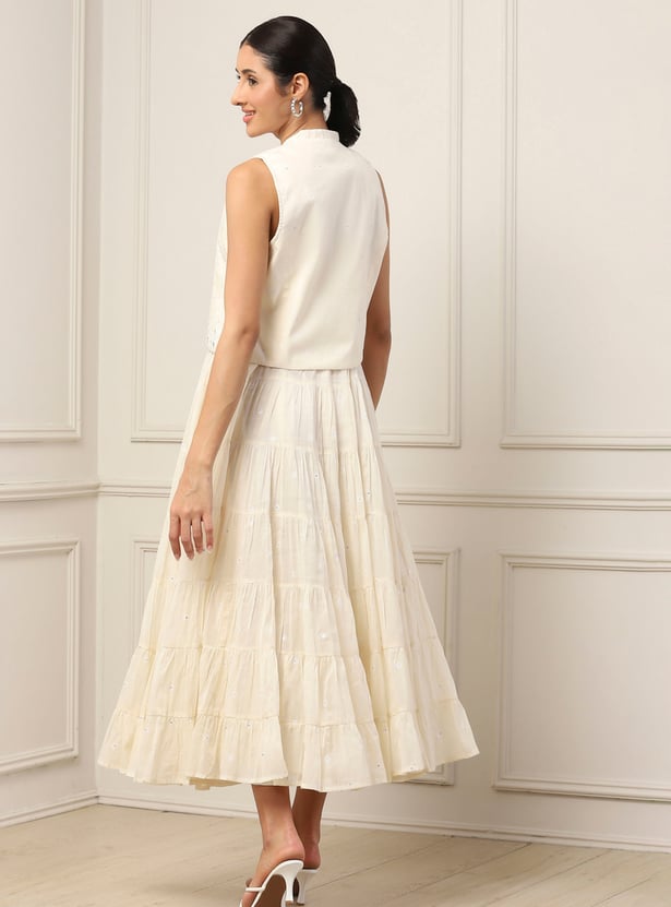 BIBA Mirror Work Tiered Dress with Jacket