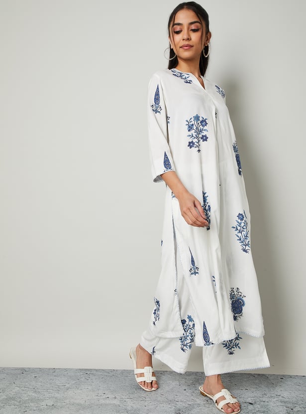 MELANGE Floral Print A-line Kurta Set