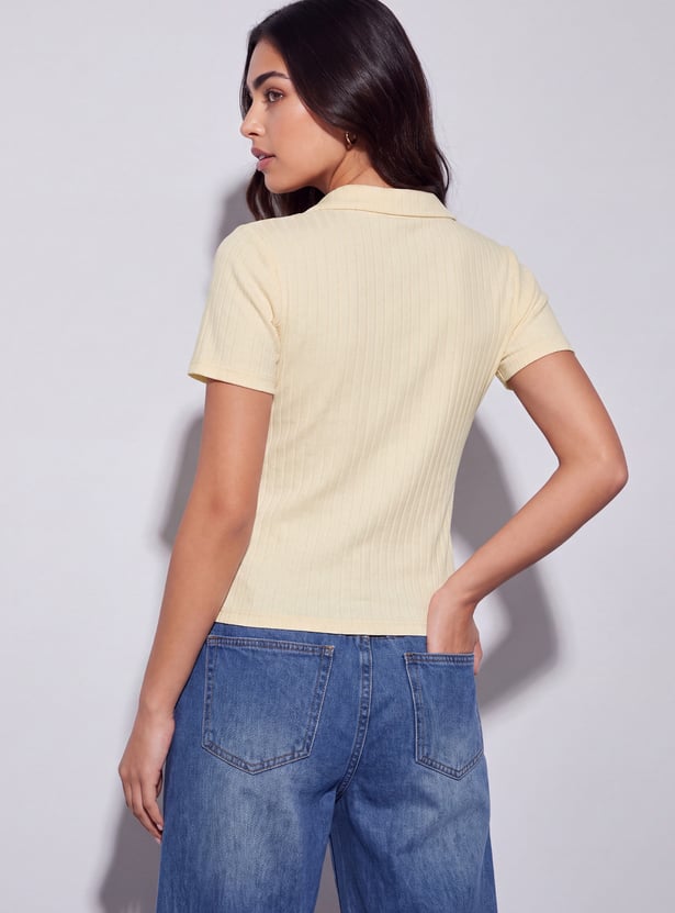 FAME FOREVER Ribbed Johnny Collar T-shirt
