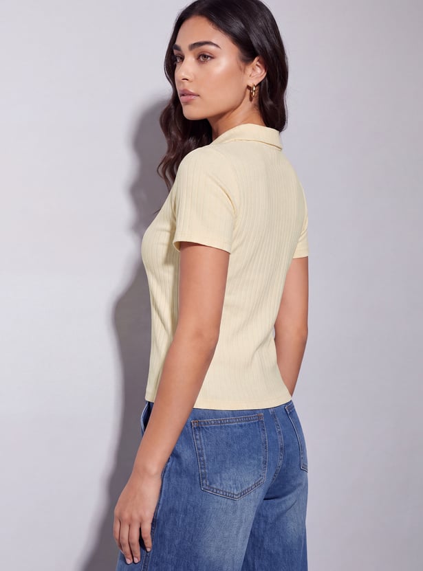 FAME FOREVER Ribbed Johnny Collar T-shirt