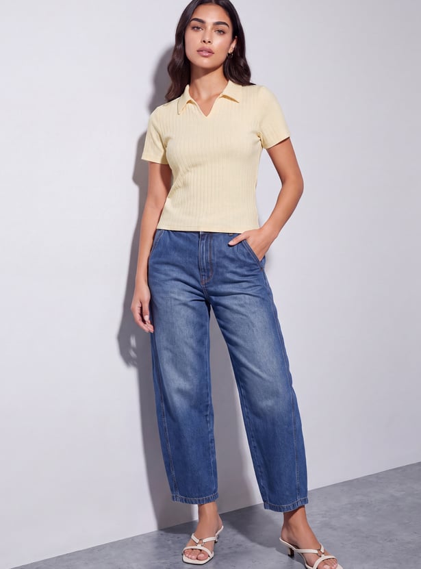 FAME FOREVER Ribbed Johnny Collar T-shirt