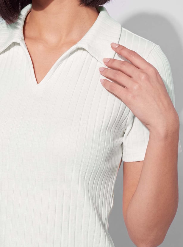 FAME FOREVER Ribbed Polo Collar T-shirt