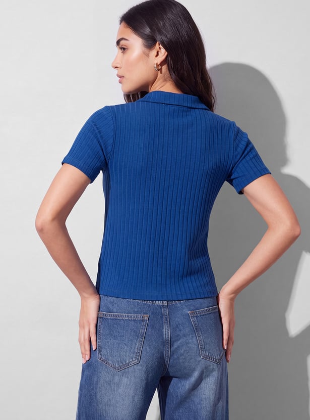 FAME FOREVER Ribbed Johnny Collar T-shirt