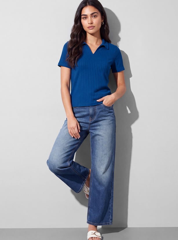 FAME FOREVER Ribbed Johnny Collar T-shirt
