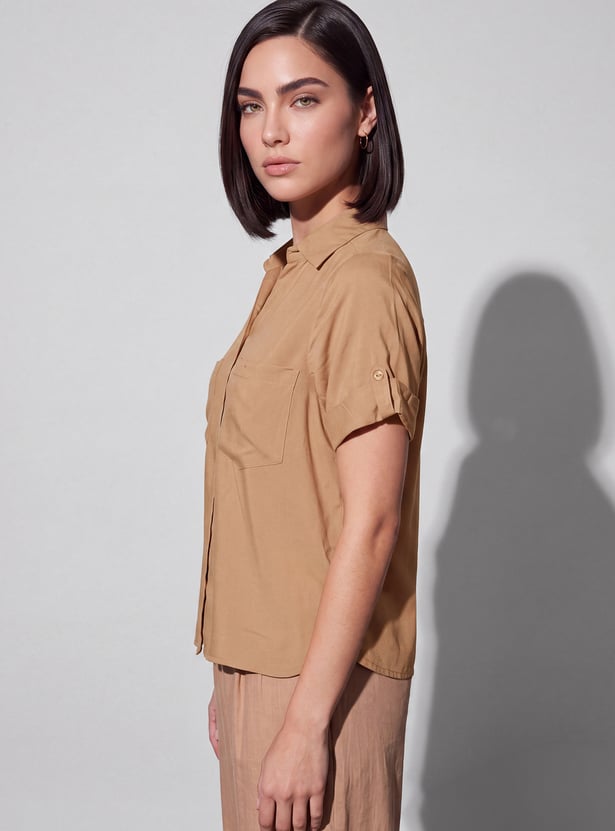 FAME FOREVER Solid Cuban Collar Shirt