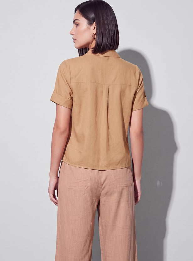 FAME FOREVER Solid Cuban Collar Shirt