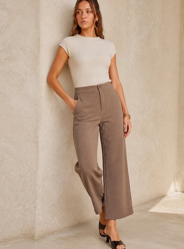 CODE Solid Wide Leg Trousers