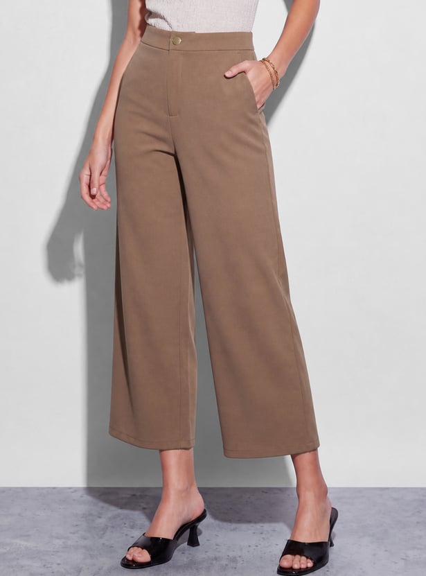 CODE Solid Wide Leg Trousers