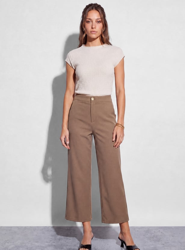 CODE Solid Wide Leg Trousers
