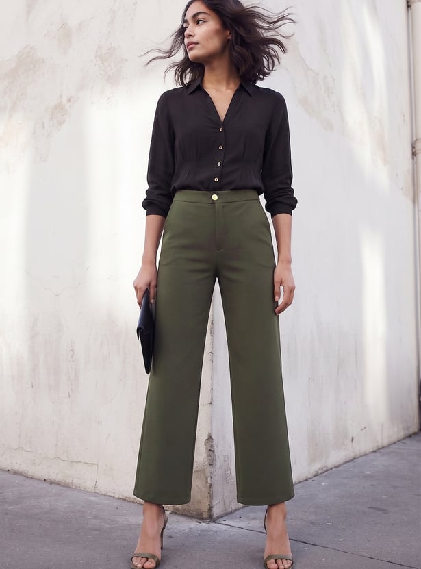 CODE Solid Wide Leg Trousers