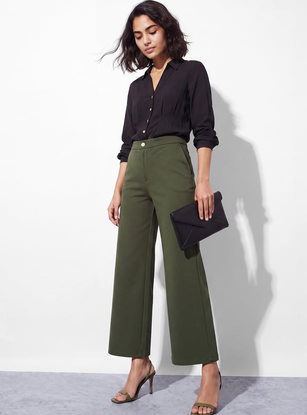 CODE Solid Wide Leg Trousers