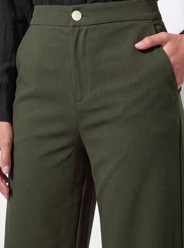 CODE Solid Wide Leg Trousers