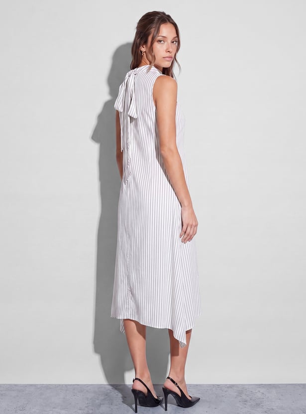 CODE Striped Floral Embroidered Midi Dress
