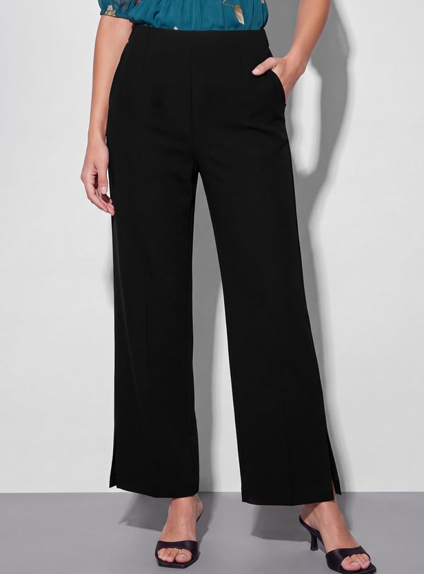 CODE Solid Straight Fit Trousers