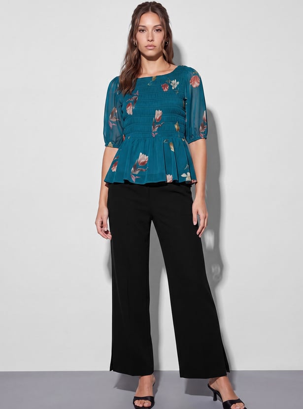 CODE Solid Straight Fit Trousers