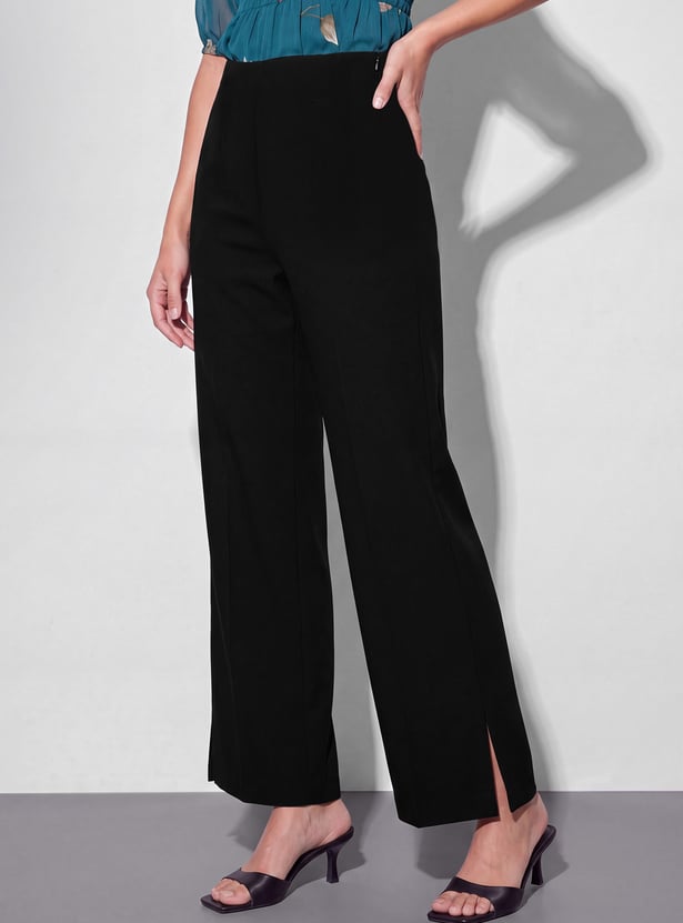 CODE Solid Straight Fit Trousers