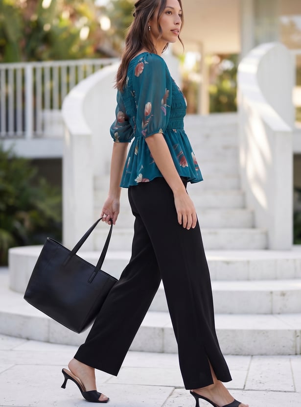 CODE Solid Straight Fit Trousers