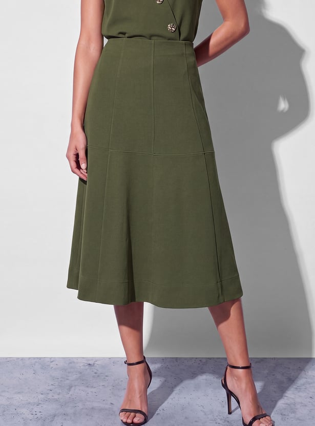 CODE Solid Panelled Midi Skirt