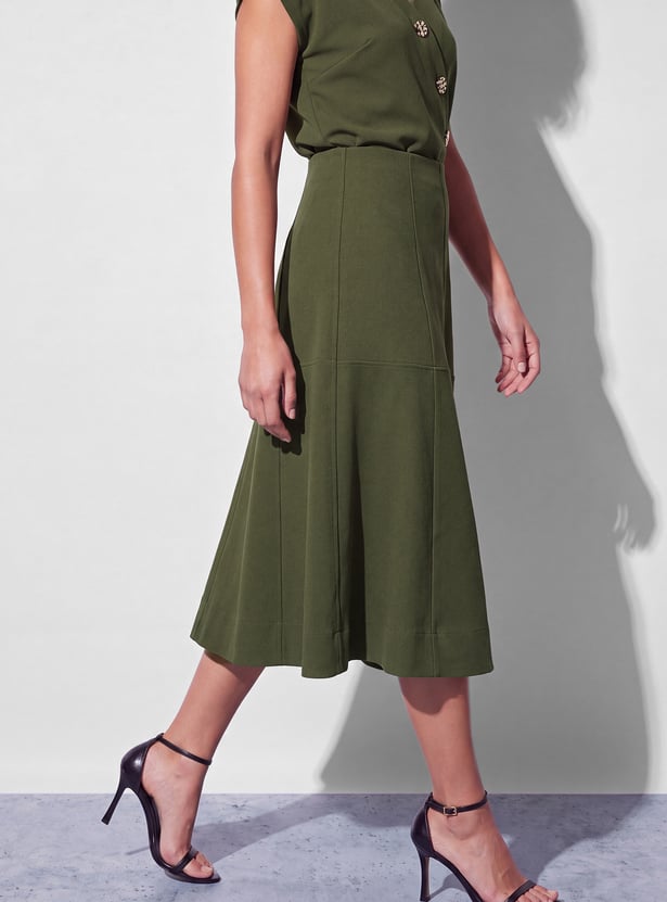 CODE Solid Panelled Midi Skirt