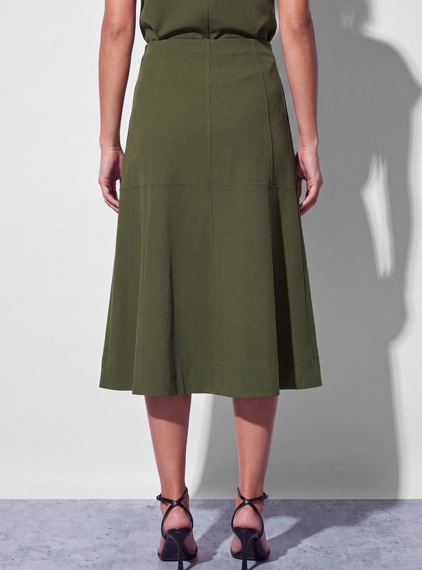 CODE Solid Panelled Midi Skirt