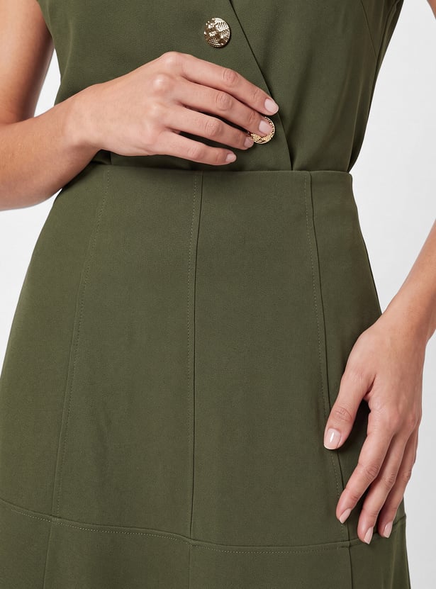 CODE Solid Panelled Midi Skirt