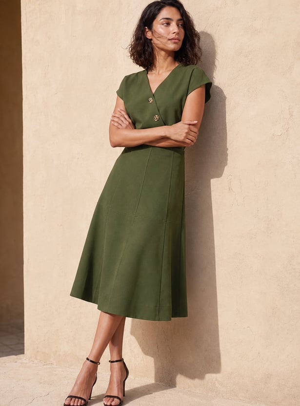 CODE Solid Panelled Midi Skirt