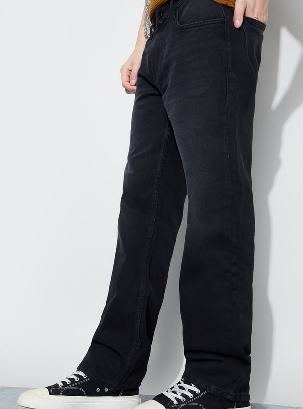 DENIMIZE Washed Mid-Rise Regular Straight Jeans