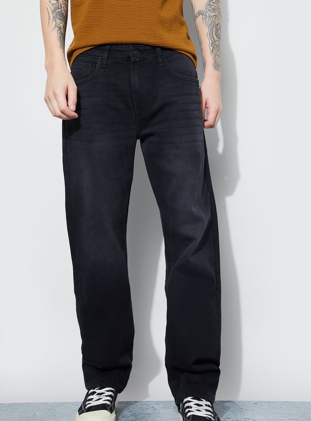 DENIMIZE Washed Mid-Rise Regular Straight Jeans
