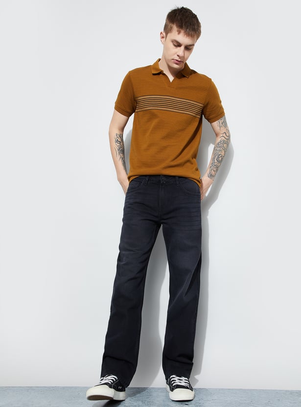 DENIMIZE Washed Mid-Rise Regular Straight Jeans