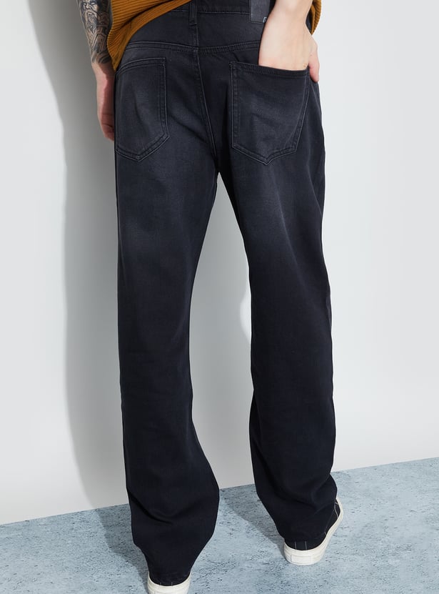 DENIMIZE Washed Mid-Rise Regular Straight Jeans