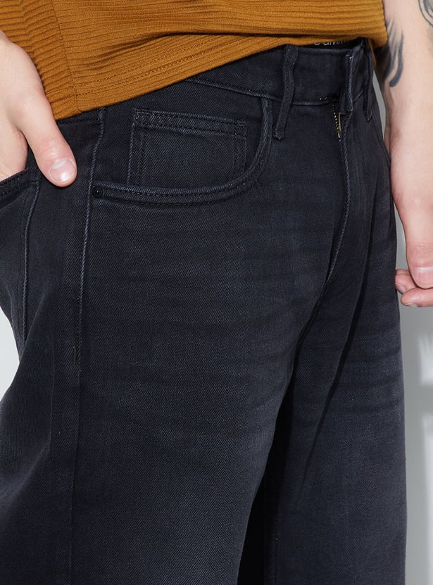 DENIMIZE Washed Mid-Rise Regular Straight Jeans