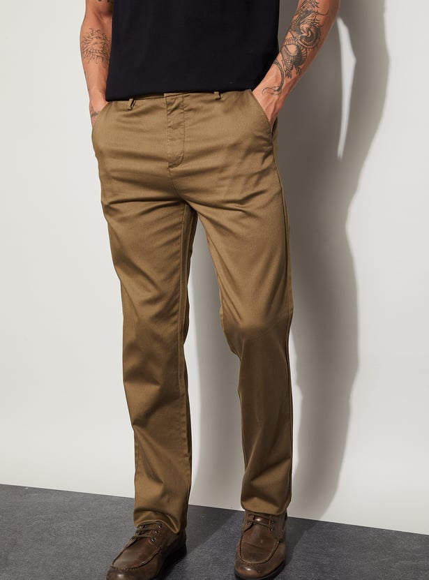 CODE Solid Regular Fit Trousers