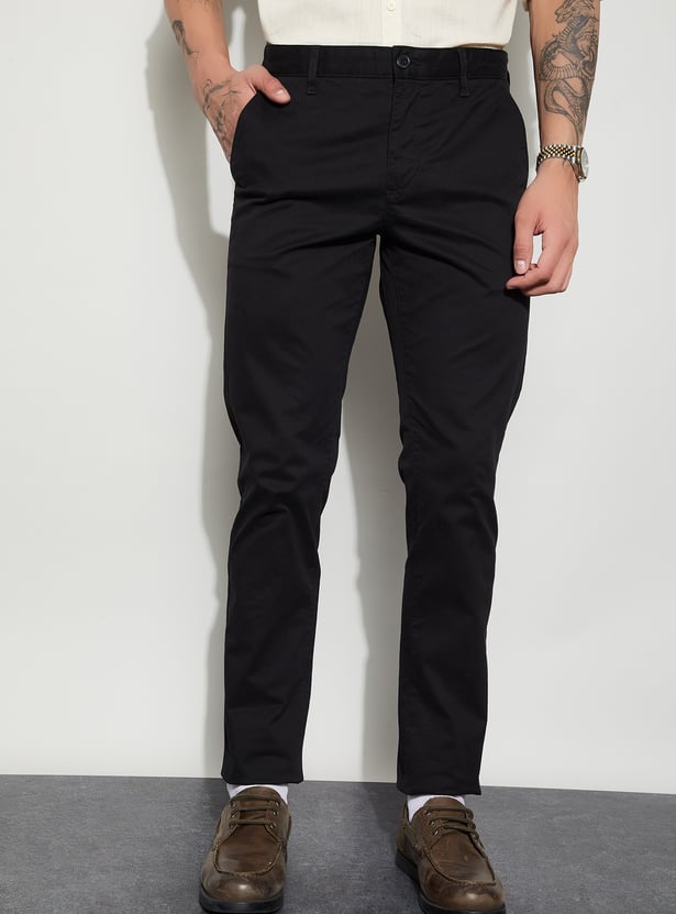 CODE Solid Slim Straight Trousers