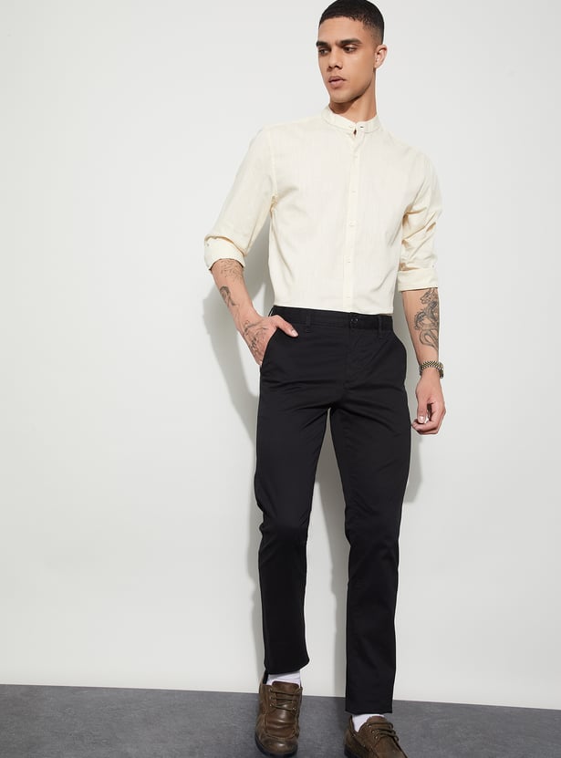 CODE Solid Slim Straight Trousers