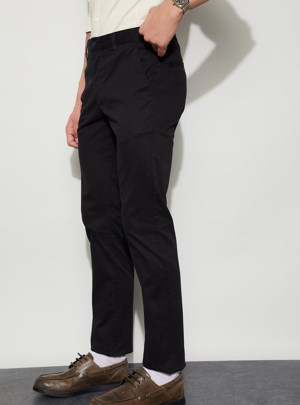 CODE Solid Slim Straight Trousers